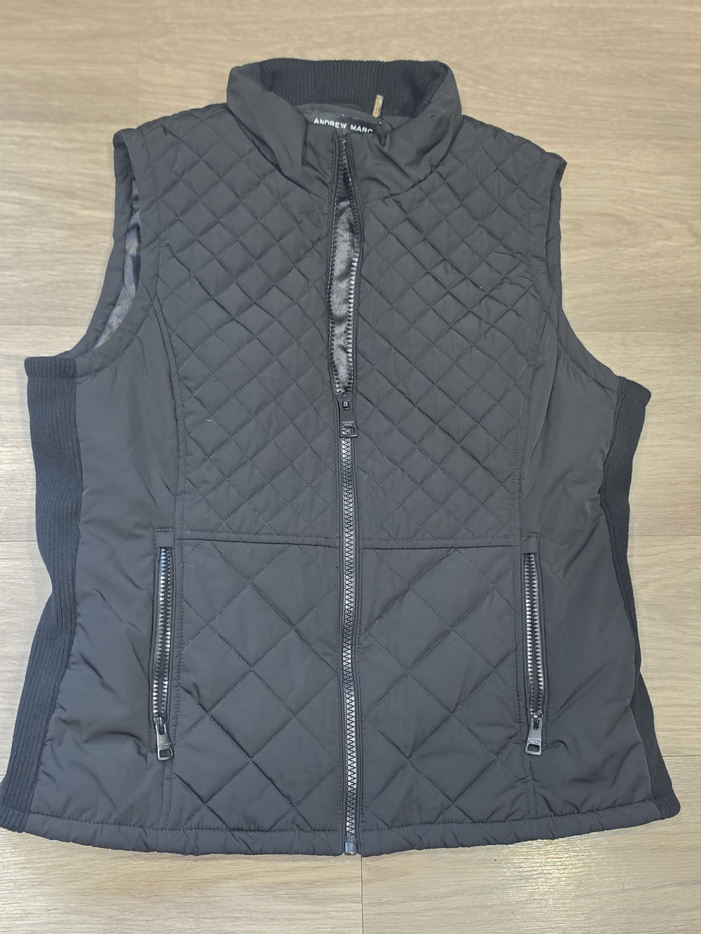 Andrew Marc Black Quilted Sleeveless Vest